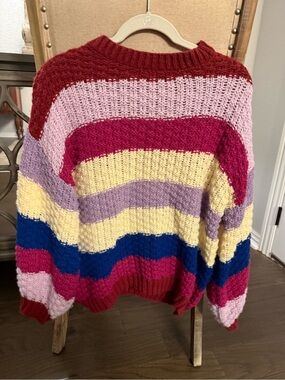 Cozy Multicolor Striped Knit Sweater - Pink, Red, Yellow & Blue